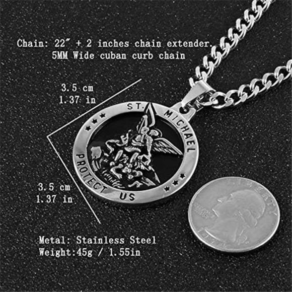 St Michael The Archangel Catholic Medal Stainless Steel 22+2" Chain - Picture 6 of 6